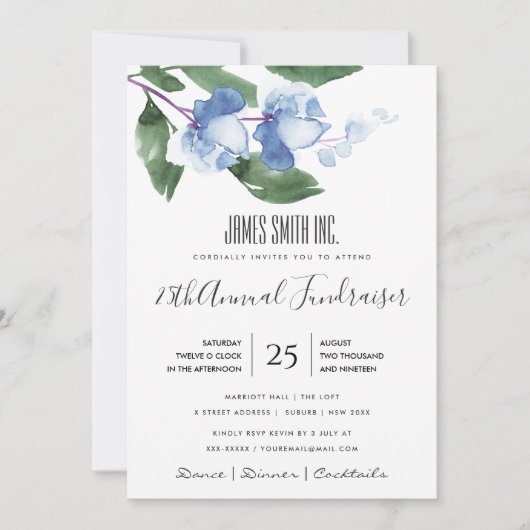 BLAUW GREEN INK WATERVERF FLORAL CORPORATE GEBEURT KAART (Voorkant)