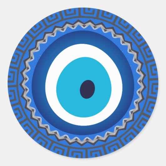  blauw Grieks Mandala Nazar Evil Eye Amulet Ronde Sticker (Voorkant)
