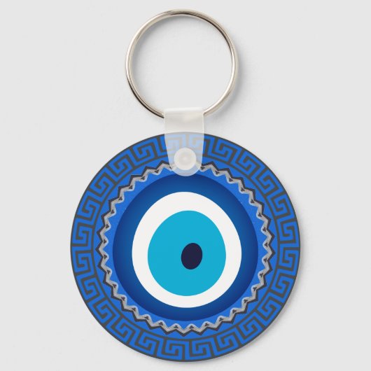 blauw Grieks Mandala Nazar Evil Eye Amulet Sleutelhanger (Voorkant)