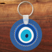 blauw Grieks Mandala Nazar Evil Eye Amulet Sleutelhanger (Voorkant)