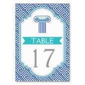 Blauw Grieks sleutel en kolom trouwtafel nummer Kaart (Achterkant)