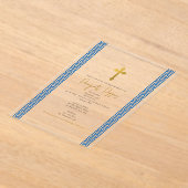 Blauw Grieks Sleutel Orthodoxe doop jongen Acryl Uitnodigingen (Laagn)