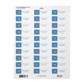 Blauw Grieks Sleutelpatroon Grijs Monogram Lijst Etiket (Full Sheet)