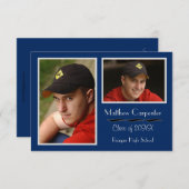 Blauw & grijs 2 Fotocollage -3x5 Afstudeerder Aank Kaart (Voorkant / Achterkant)