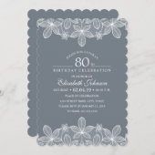 Blauw Grijs 80ste Verjaardagsfeest Creatieve Kant Kaart (Voorkant / Achterkant)