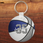 Blauw grijs aangepaste jersey nummer basketbal sleutelhanger (Voorkant)
