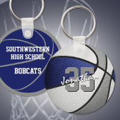 Blauw grijs aangepaste jersey nummer basketbal sleutelhanger
