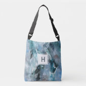 Blauw Grijs Abstract Borstelslag het Schilderen Crossbody Tas (Voorkant)