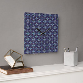 Blauw Grijs Abstract Diamant Patroon Vierkante Klok