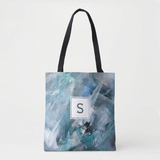 Blauw Grijs Abstract Hedendaagse Kunst Tote Bag (Voorkant)