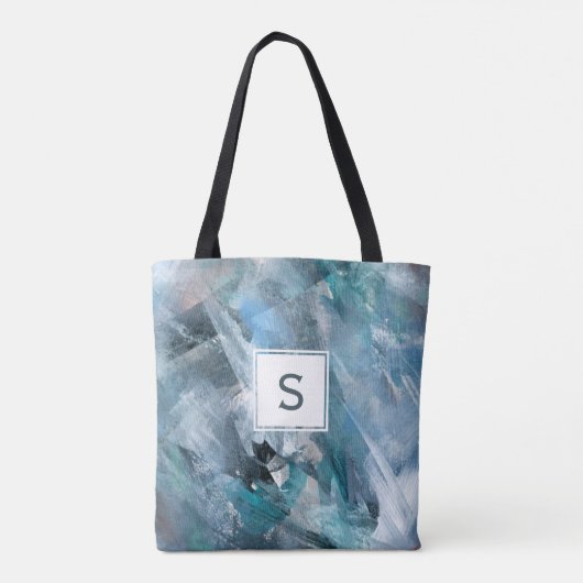 Blauw Grijs Abstract Hedendaagse Kunst Tote Bag (Achterkant)
