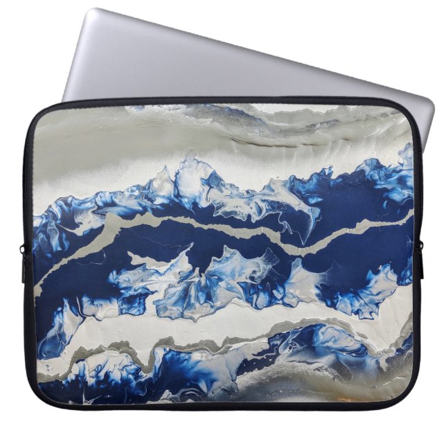 Blauw grijs acrylverf laptop sleeve (Voorkant)