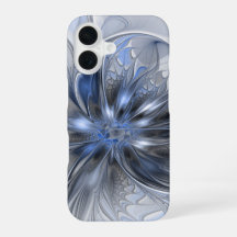Blauw Grijs Aquarel Abstract Bloem Fractal Kunst