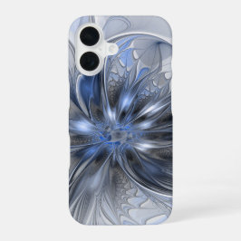 Blauw Grijs Aquarel Abstract Bloem Fractal Kunst iPhone 16 Hoesje