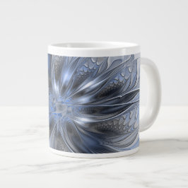 Blauw Grijs Aquarel Abstract Bloemachtig Fractaal  Grote Koffiekop