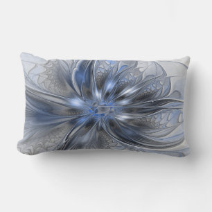 Blauw Grijs Aquarel Abstract Bloemachtig Fractaal  Kussen
