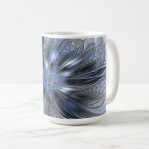 Blauw Grijs Aquarel Abstract Bloemachtige Fractale