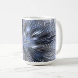 Blauw Grijs Aquarel Abstract Bloemachtige Fractale Koffiemok