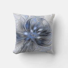 Blauw Grijs Aquarel Abstract Bloemachtige Fractale Kussen