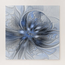 Blauw Grijs Aquarel Abstract Bloemachtige Fractale