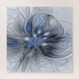 Blauw Grijs Aquarel Abstract Bloemachtige Fractale Legpuzzel