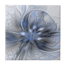 Blauw Grijs Aquarel Abstract Bloemachtige Fractale