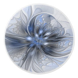 Blauw Grijs Aquarel Abstract Bloemig Fractaal Kuns Keramische Knop