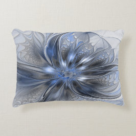 Blauw Grijs Aquarel Abstract Bloemmotief Fractale  Accent Kussen