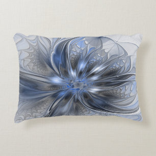 Blauw Grijs Aquarel Abstract Bloemmotief Fractale  Accent Kussen