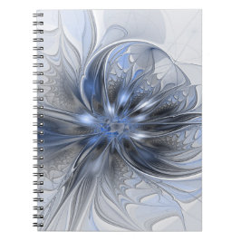 Blauw Grijs Aquarel Abstract Bloemmotief Fractale  Notitieboek
