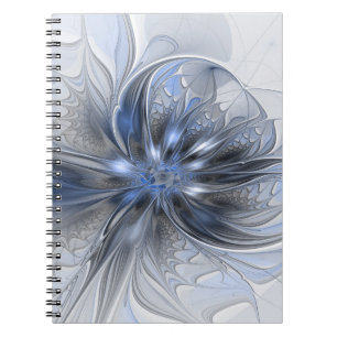 Blauw Grijs Aquarel Abstract Bloemmotief Fractale Notitieboek