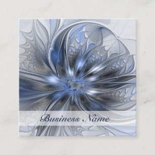 Blauw Grijs Aquarel Abstract Bloemmotief Fractale Vierkante Visitekaartje