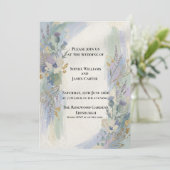 Blauw Grijs Aquarel Bloem Bruiloft Uitnodiging (Staand voorkant)