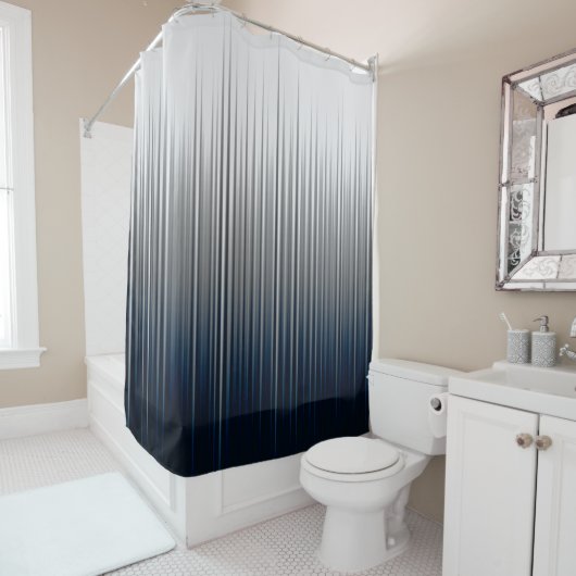 Blauw Grijs Asymmetrisch Pleat Stripe Print Douchegordijn (In situ)