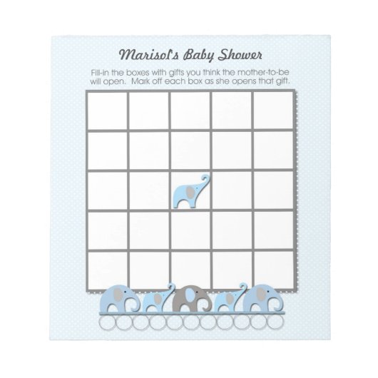 Blauw grijs Baby shower Bingo Game-pad Notitieblok (Voorkant)