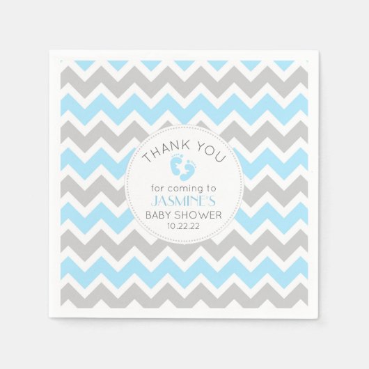 Blauw Grijs Baby shower decor, modern chevron Servet (Voorkant)