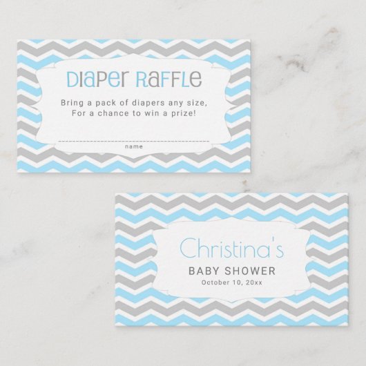 Blauw Grijs Baby shower Luier Raffle Tickets Informatiekaartje (Voorkant / Achterkant)