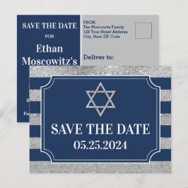 Blauw, Grijs Bar Mitzvah Save the Date Briefkaart
