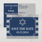 Blauw, Grijs Bar Mitzvah Save the Date Briefkaart (Voorkant / Achterkant)