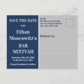 Blauw, Grijs Bar Mitzvah Save the Date Briefkaart (Achterkant)