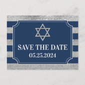 Blauw, Grijs Bar Mitzvah Save the Date Briefkaart (Voorkant)