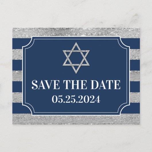 Blauw, Grijs Bar Mitzvah Save the Date Briefkaart (Voorkant)