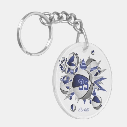 blauw grijs basketbal blowout meisjes jersey numme sleutelhanger (Voorkant Links)