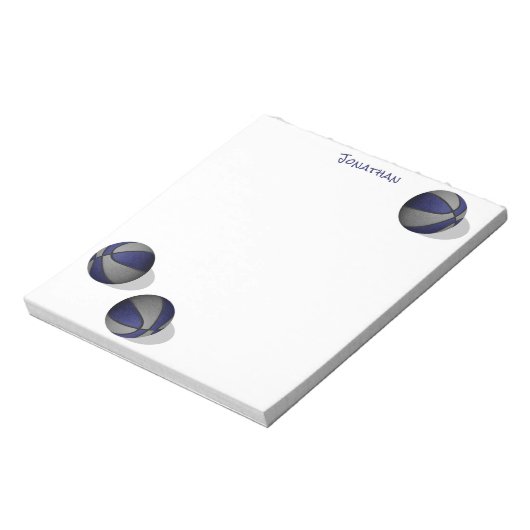 Blauw Grijs Basketbal Team Kleuren Aangepaste Naam Notitieblok (Linkerzijde)