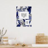 Blauw Grijs Basketbal Team Kleuren Team Foto Poster (Keuken)