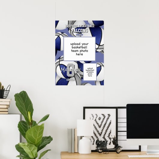 Blauw Grijs Basketbal Team Kleuren Team Foto Poster (Thuiskantoor)