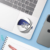 Blauw grijs basketbal team partij gunsten sticker (Laptop met iPhone)
