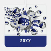 Blauw grijs basketballen sterren gepersonaliseerd metalen ornament (Achterkant)