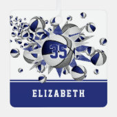 Blauw grijs basketballen sterren gepersonaliseerd metalen ornament (Voorkant)