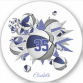 blauw grijs basketballen sterren meisjes jersey nu sticker (Voorkant)
